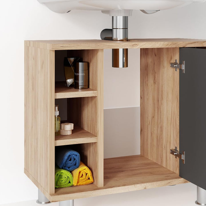 Vicco Waschbeckenunterschrank Fynn, Anthrazit/Goldkraft Eiche, 60 x 54 cm, mit Aussparung für Siphon