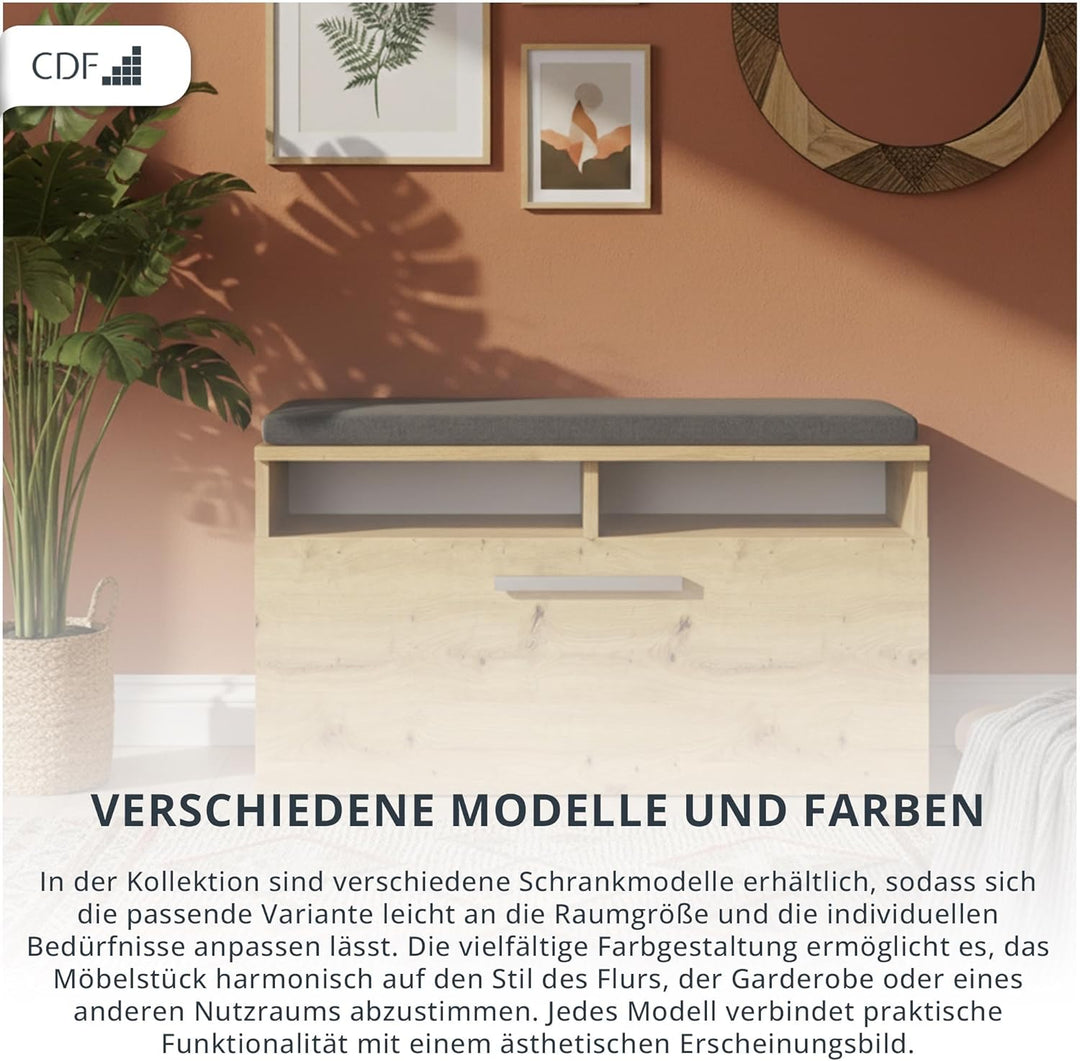 CDF Schuhschrank mit Sitzbank Sitzkissen Flurbank Schuhkommode Garderobenbank mit Kipptür 6 Fächer F
