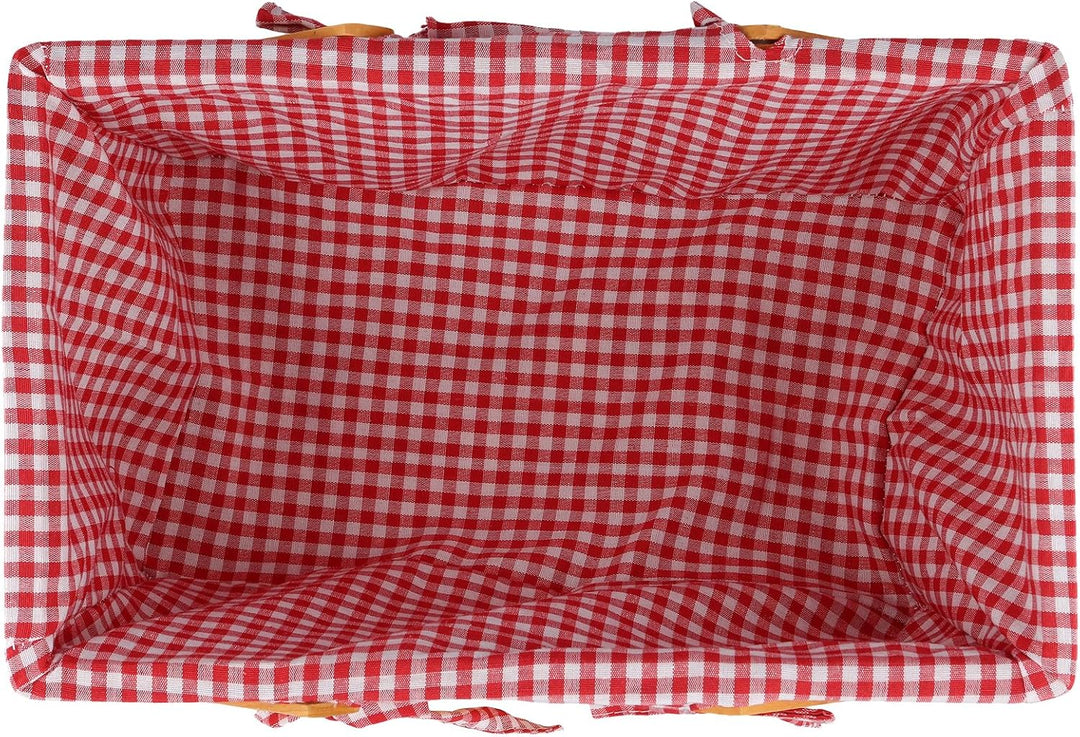 Picknickkorb mit Henkel, Weidenkorb Holz Einkaufskorb, 34 x 21 x 16 cm Geflochtener Korb mit Leinent