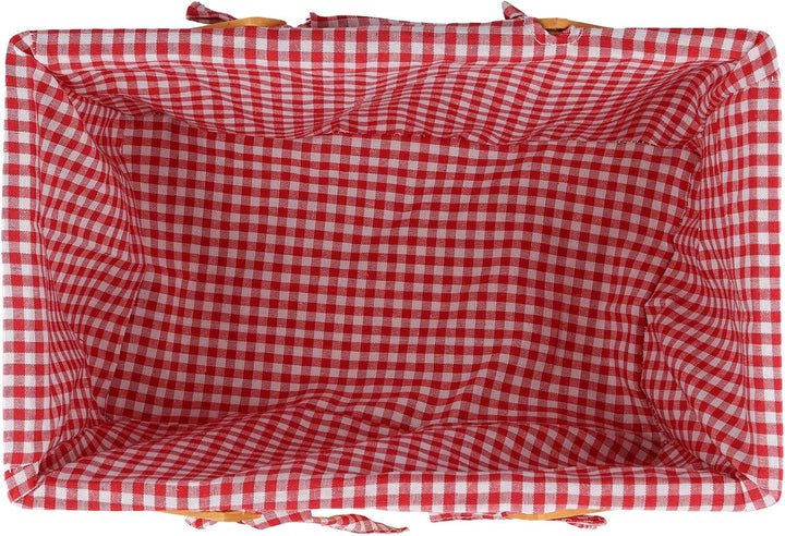 Picknickkorb mit Henkel, Weidenkorb Holz Einkaufskorb, 34 x 21 x 16 cm Geflochtener Korb mit Leinent