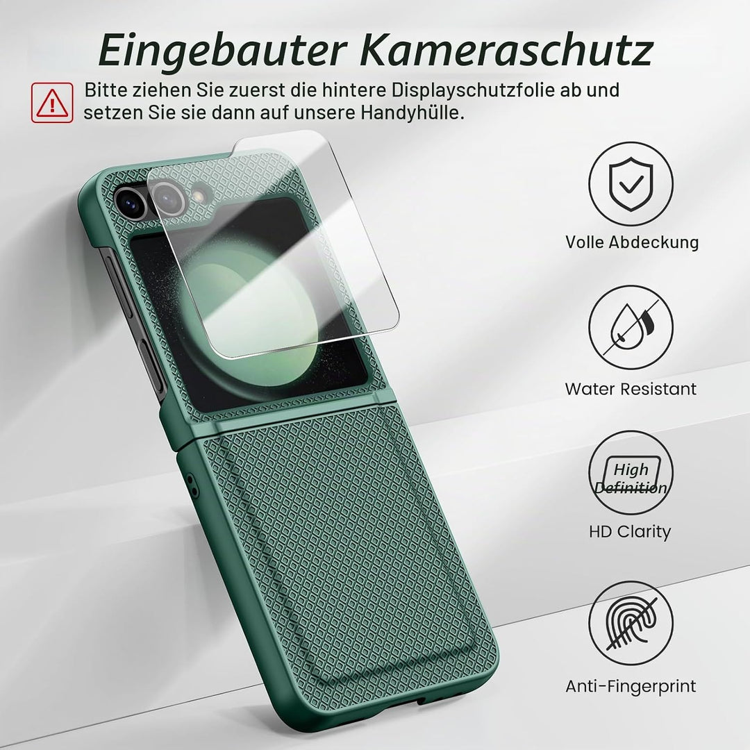Doeshine für Samsung Galaxy Z Flip 5 Hülle mit Scharnierschutz &amp; Displayschutzfolie, Rutschfester Te