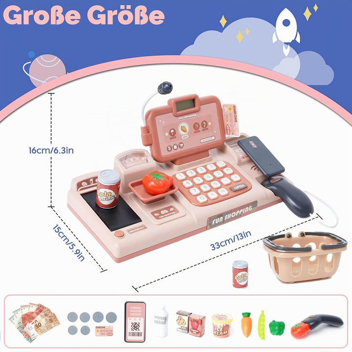 Kinderkasse mit Scanner und Sound,Supermarkt Registrierkasse mit Kreditkarten-Geschenk, Essen, Einka