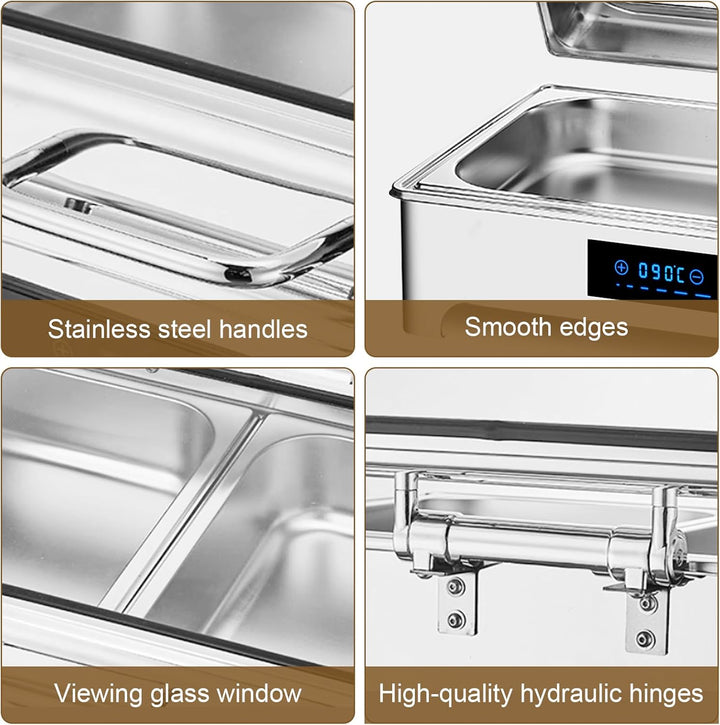 Speisewärmer Buffetwärmer Elektrisch, Commercial Chafing Dish Elektrisch mit LED-Anzeige, Abnehmbare