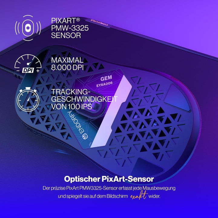 ENDORFY GEM, Leichte Gaming-Maus, Leichte Gaming-Maus (67 g), PixArt PMW3325 Sensor, 8000 DPI, Kailh