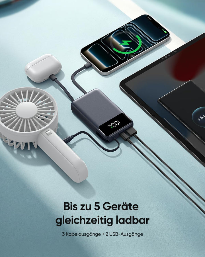 A ADDTOP 20000mAh Power Bank mit 4 integrierten Kabel, Ultra Klein 22.5W Schnellladen Powerbank, PD