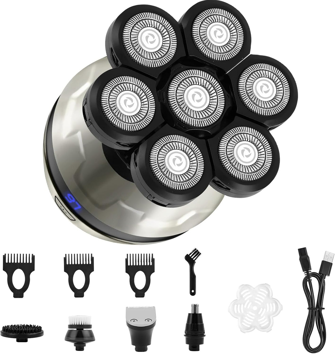 LOPHE Glatzen Rasierer Herren, 5 in 1 Kopfrasierer IPX6 Wasserdichter, Glatze Kopf Rasierer mit 7D M