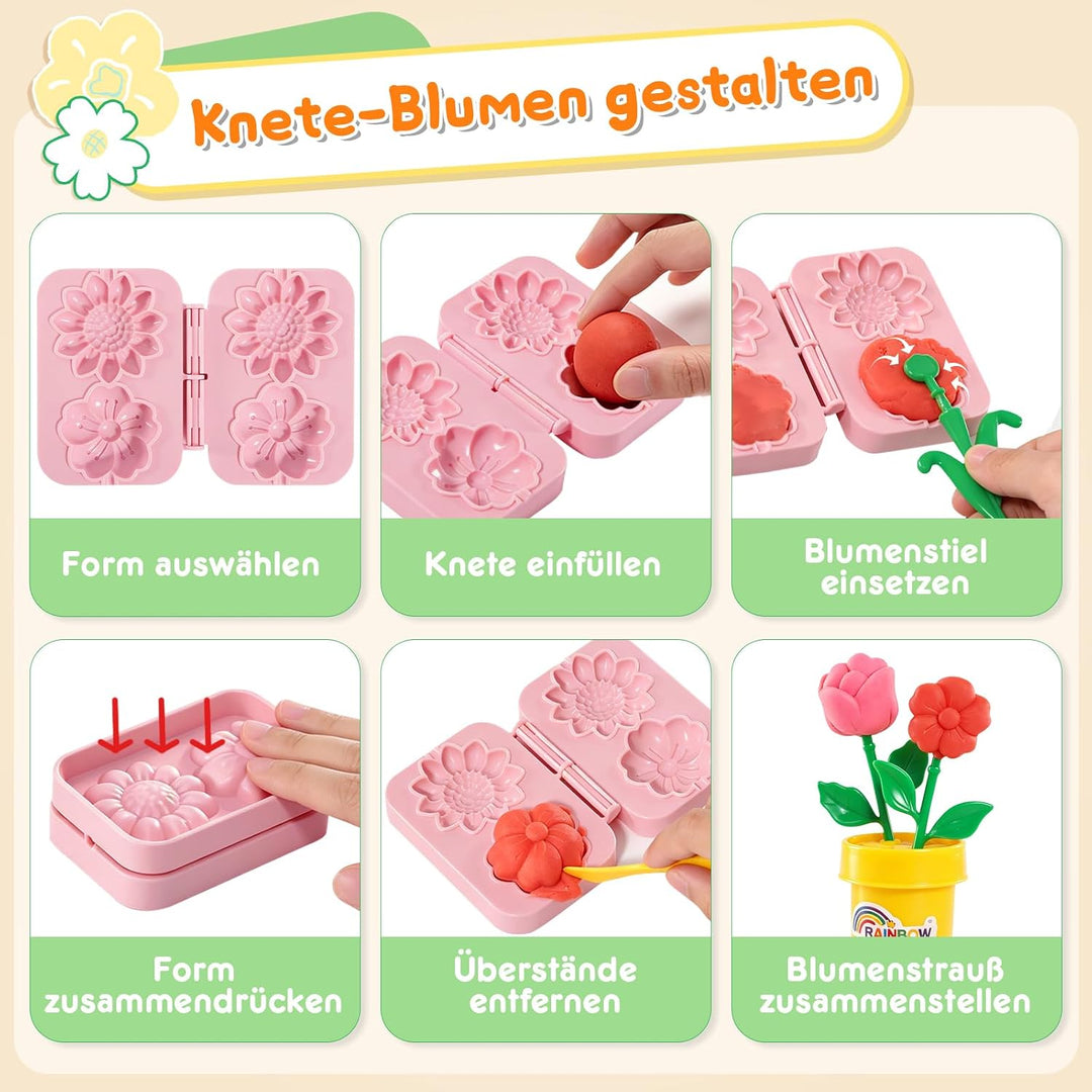 VBACALA Knete Set Kinder Blumen DIY, Flower Bouquet Bastelset Kinder, Knetblumen Selber Machen mit B