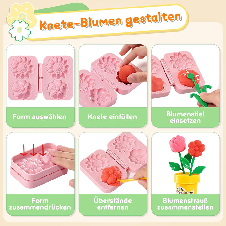 VBACALA Knete Set Kinder Blumen DIY, Flower Bouquet Bastelset Kinder, Knetblumen Selber Machen mit B