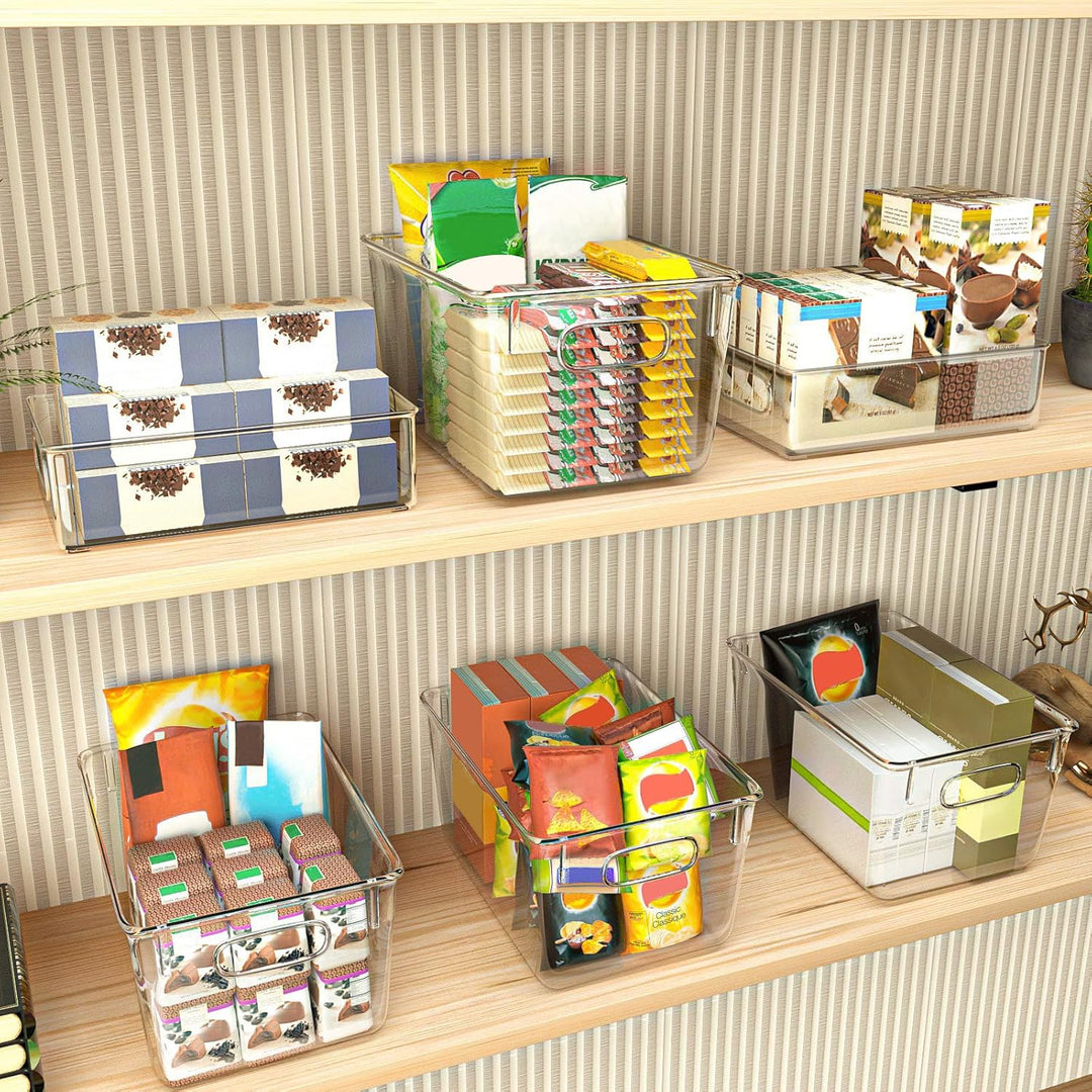 FINEW Premium stapelbare Aufbewahrungsboxen – Set von 6 (4 grosse und 2 kleine Behälter) transparent