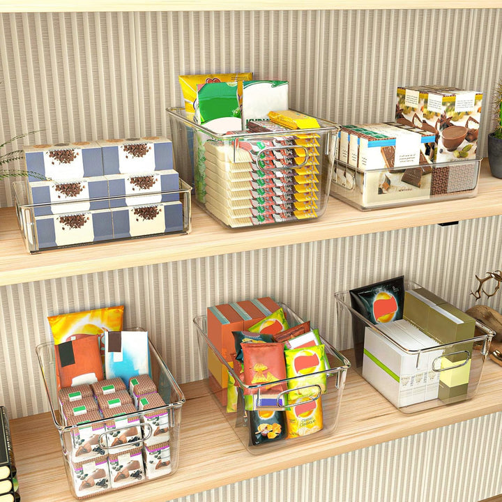 FINEW Premium stapelbare Aufbewahrungsboxen – Set von 6 (4 grosse und 2 kleine Behälter) transparent