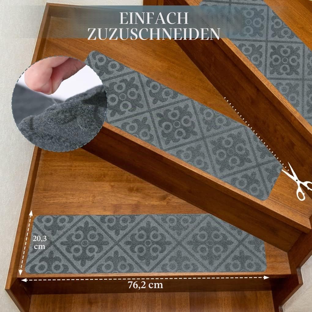 Arthome Teppich Treppenstufen Anti Rutsch Treppenteppich Teppiche 15 packen 20x76cm für Holztreppen,