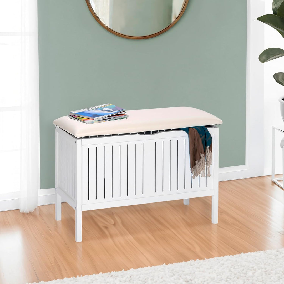 WENKO Wohnbank Oslo - Badhocker im Landhausstil, Holz, 78 x 55 x 39 cm, Weiss Wohnbahnk, Wohnbahnk