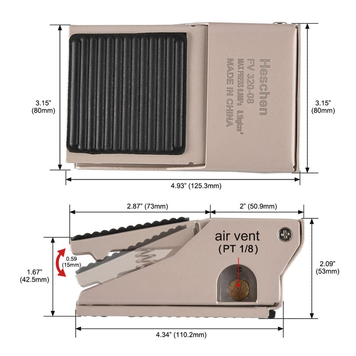 Heschen Pneumatischer Fusspedalschalter, FV-320, Tastschalter, PT1/4"-Gewinde (12mm), 3-Wege/2-Posit