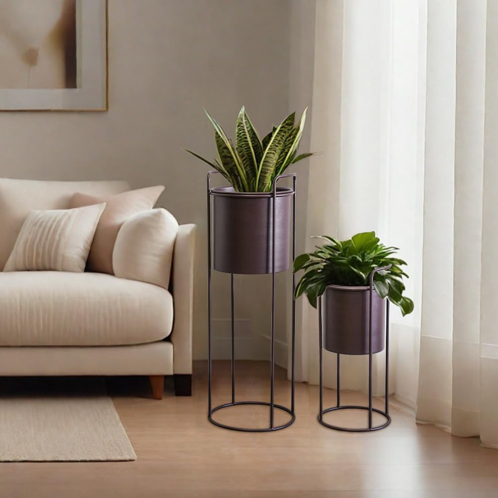 TRIROCKS Set aus 2 Metall-Pflanzständern mit Blumentopf 70 cm & 45 cm Blumenständer für Innen- und A