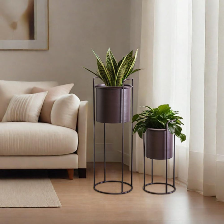TRIROCKS Set aus 2 Metall-Pflanzständern mit Blumentopf 70 cm & 45 cm Blumenständer für Innen- und A