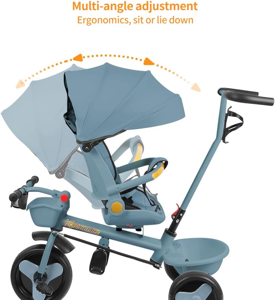 Multi-Funktions-Kinderdreirad, Dreirad 5 in1, Kleinkind-Dreiräder-Kinderwagen, mit Verstellbarem Sch
