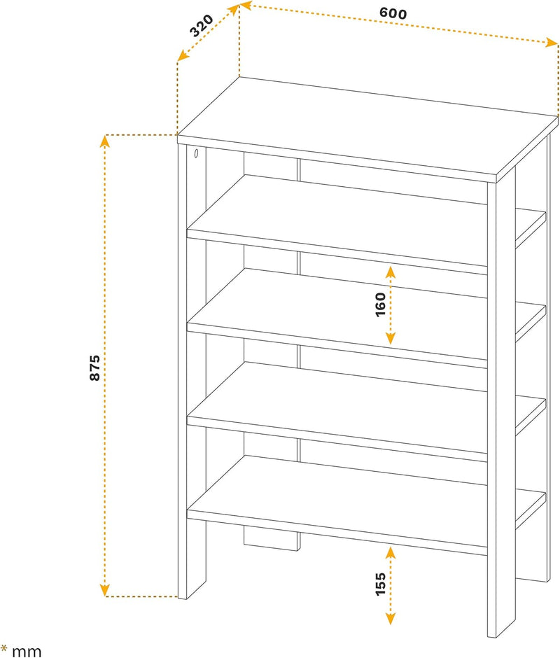 RICOO Schuhregal schmal und hoch 88x60x32cm Standregal Pressholz Betonoptik Grau WM040-BG, Schuhstän