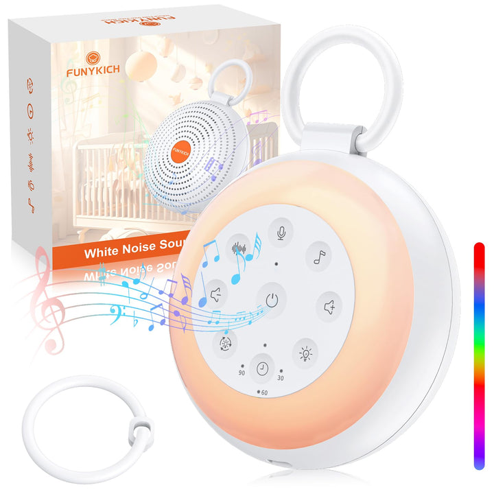 FUNYKICH White Noise Machine Baby, Weisses Rauschen Gerät mit Aufnahmefunktion, Wireless Lautspreche