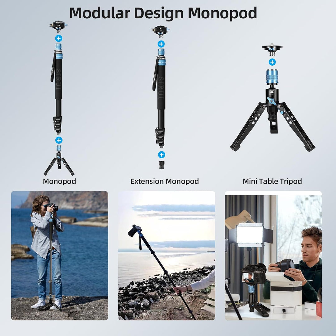 SIRUI 192 cm Einbeinstativ AM-404FL mit Füssen, Professionelles Aluminium Monopod, Kompaktes Reise-E