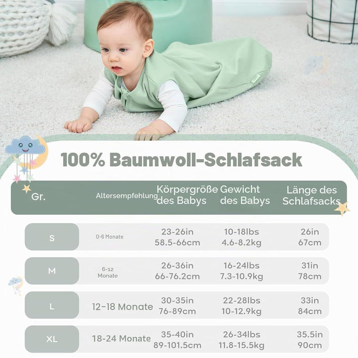Yoofoss Schlafsack Baby Sommer 0.5 Tog - 2er Pack 67cm/0-6 Monate 100% Baumwolle Sommerschlafsack Ba