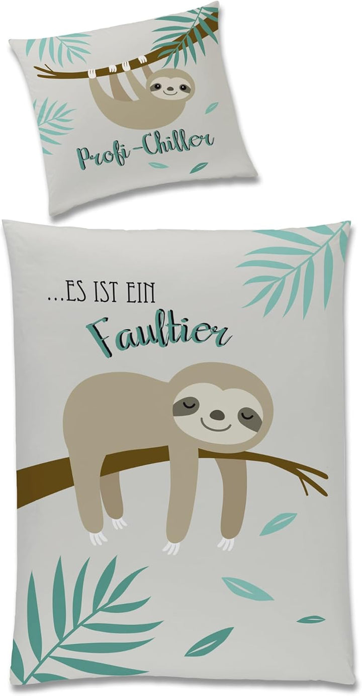 Familando Faultier Bettwäsche-Set 135x200 cm + Kissen 80x80 cm · Profi-Chiller · Kinder-Bettwäsche 1