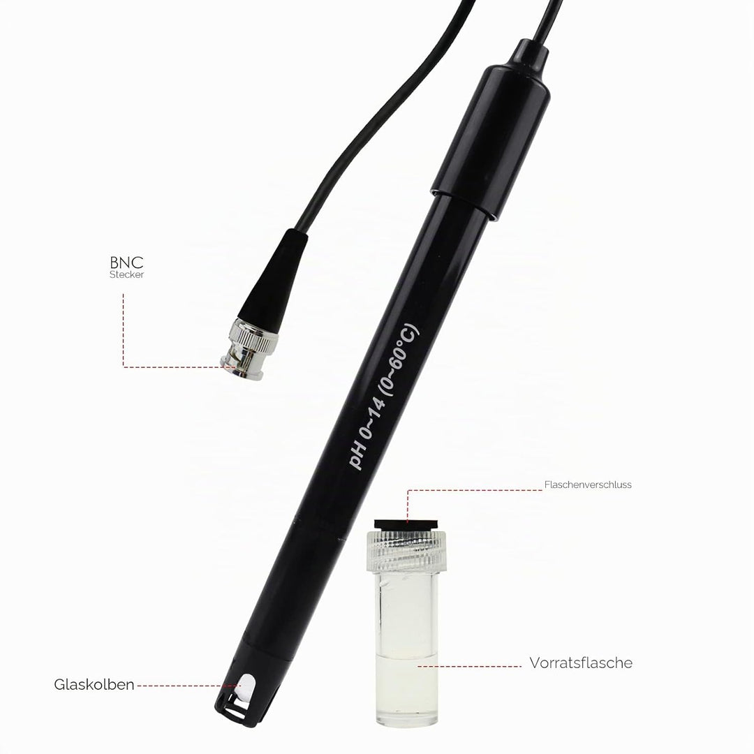 DANOPLUS 300 cm lang Kabel Elektrode Austauschbare pH-Sonde (0-14 pH), BNC-Anschluss mit 6 Pakete Ka