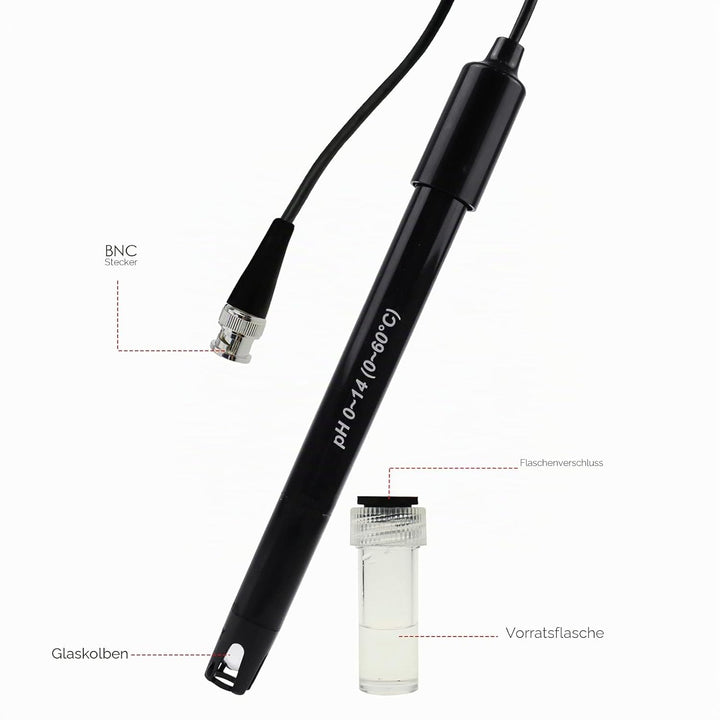 DANOPLUS 300 cm lang Kabel Elektrode Austauschbare pH-Sonde (0-14 pH), BNC-Anschluss mit 6 Pakete Ka