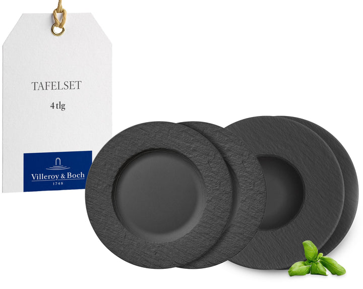 Villeroy &amp; Boch - Manufacture Rock Teller-Set, 4 tlg., Geschirr Set für 2 Personen, Premium Porzell