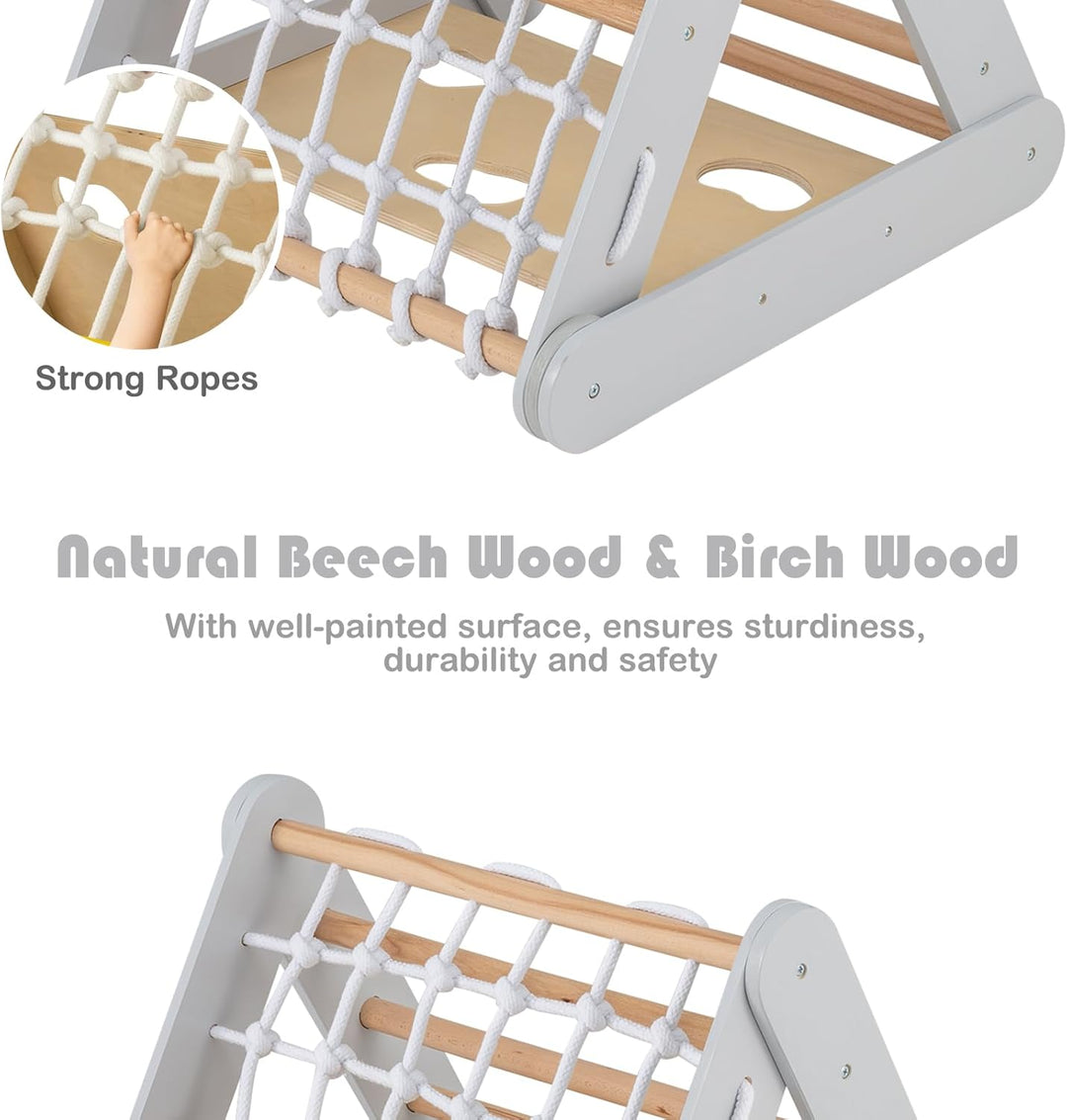 HOMASIS 4 in 1 Klettergerüste mit Rutsche, Kletterdreiecke für Kinder, Spielplatz aus Holz, Montesso