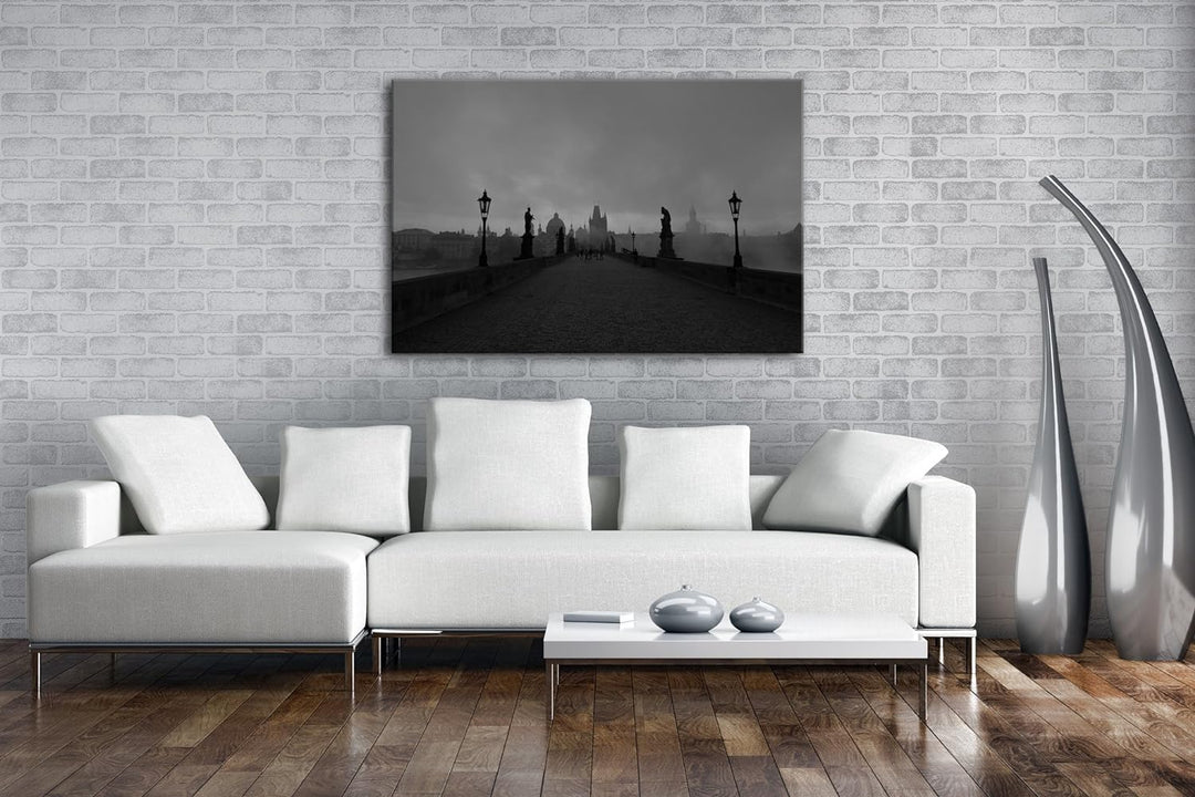 deyoli atemberaubende Brücke in Prag Effekt: Schwarz/Weiss im Format: 80x60 als Leinwandbild, Motiv