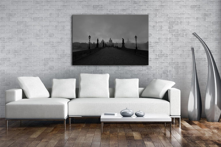 deyoli atemberaubende Brücke in Prag Effekt: Schwarz/Weiss im Format: 80x60 als Leinwandbild, Motiv