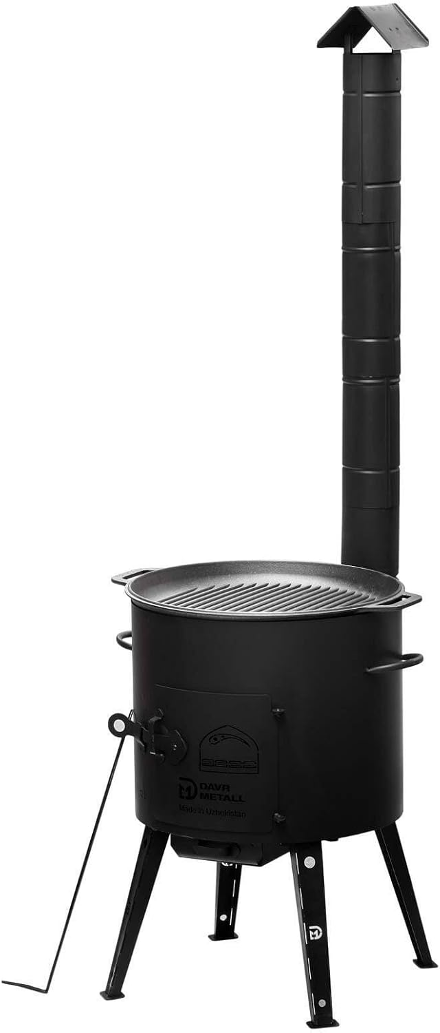 8L Kazan mit Ø36 Uchag Utschak mit Abzugsrohr Utschag 2mm stahl Kessel mit Deckel-Grillpfanne aus Gu