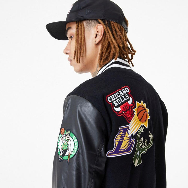 New Era Varsity College Jacke - NBA Patches Bulls Lakers M Schwarz, M Schwarz