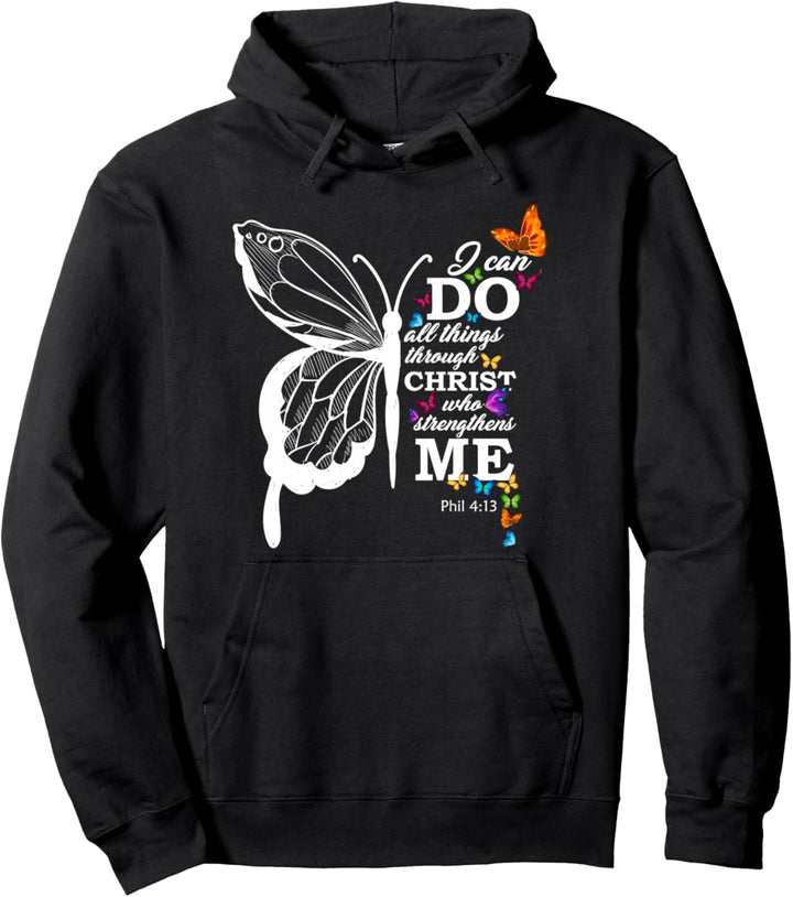 Ich kann alles durch Christus-Schmetterlings-Kunst religiös Pullover Hoodie