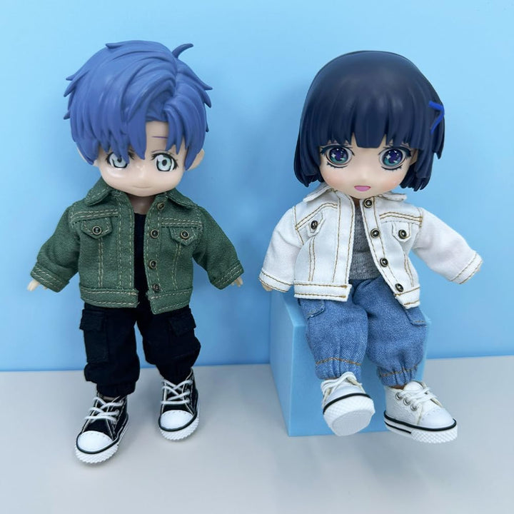 niannyyhouse OB11 1/12 BJD Puppenkleidung Mantel Tasche Hose Weste Schuhe Denim Outfit 10,9 cm Actio