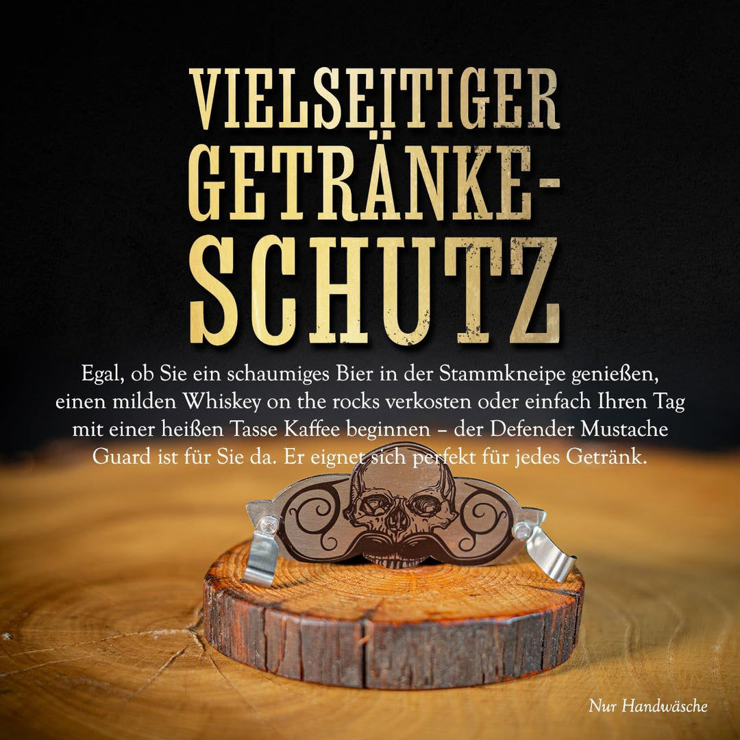 Death Grip Schnurrbartschutz, Edelstahl-Schädel-Clip für Kaffee, Bier, Wein, Gläser, Tassen, tragbar