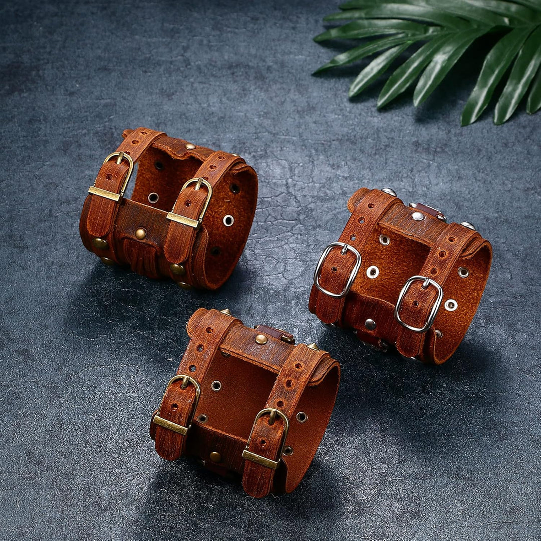 OIDEA 3PCS Herren Leder Armband Set (Punk Rock Stil 4.1cm-5cm Breite Gross geflochtene handgefertigt