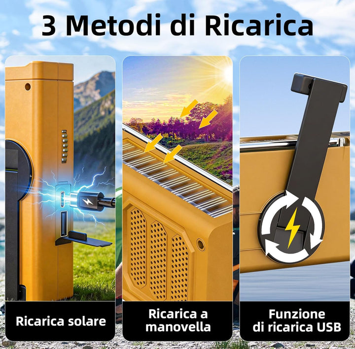 Notfall-Solarradio, Tragbare Kurbelradio mit SOS-Alarm, LED-Taschenlampe, AM/FM Notfallradio mit 200