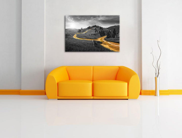 Verträumte Berglandschaft schwarz/weiss Format: 100x70 auf Leinwand, XXL riesige Bilder fertig gerah
