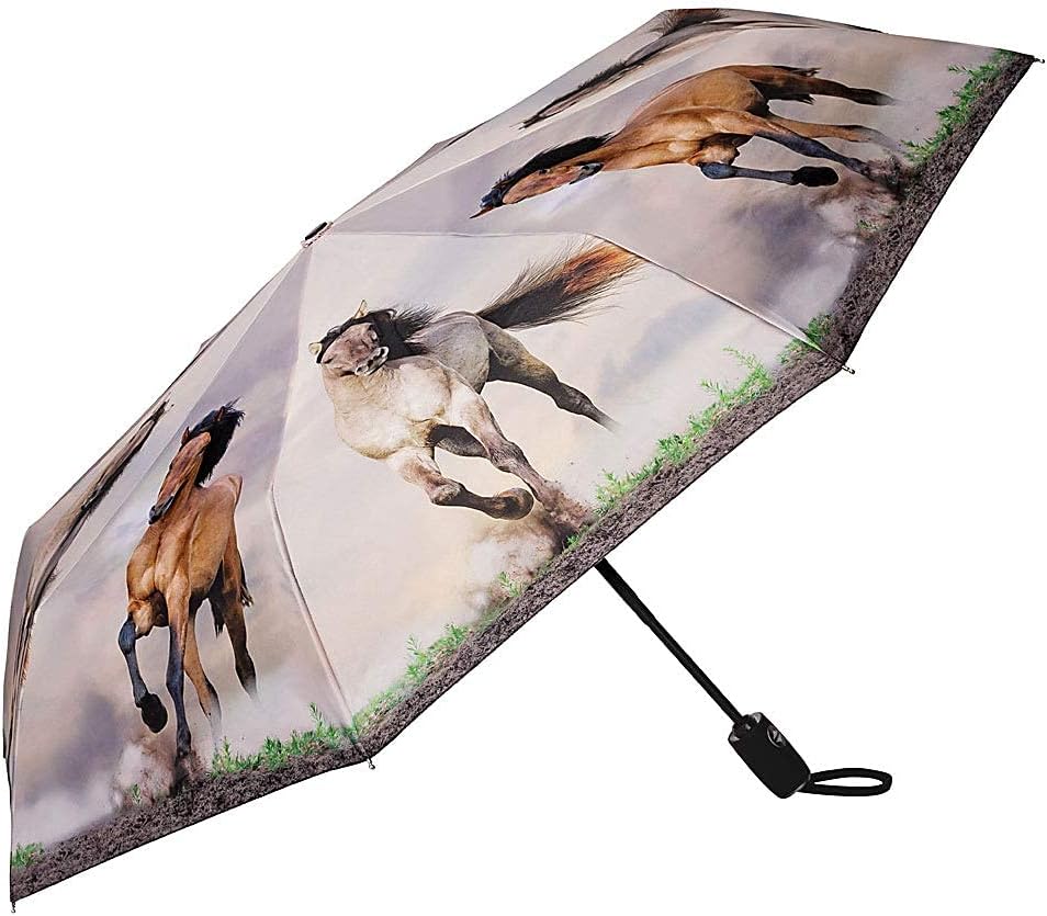 VON LILIENFELD Regenschirm Taschenschirm Wildpferde Windfest Auf-Zu-Automatik Kompakt Stabil Leicht