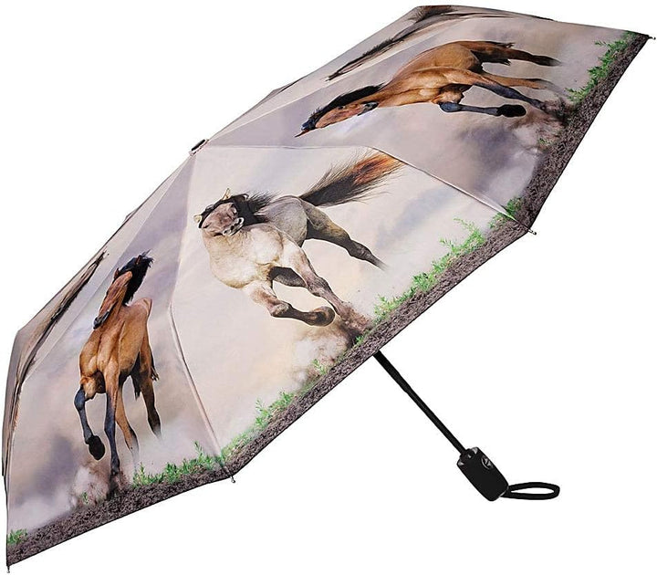 VON LILIENFELD Regenschirm Taschenschirm Wildpferde Windfest Auf-Zu-Automatik Kompakt Stabil Leicht