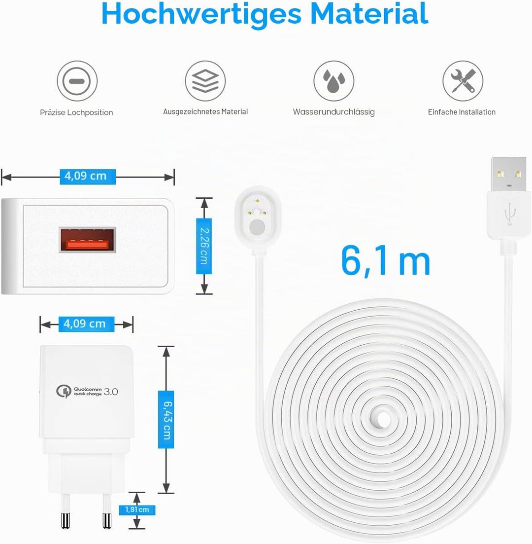 Ladekabel BECEMURU Quick Charge 3.0 & Akku-Ladeadapter mit wetterfestem Magnetkabel für Arlo Ultra1/