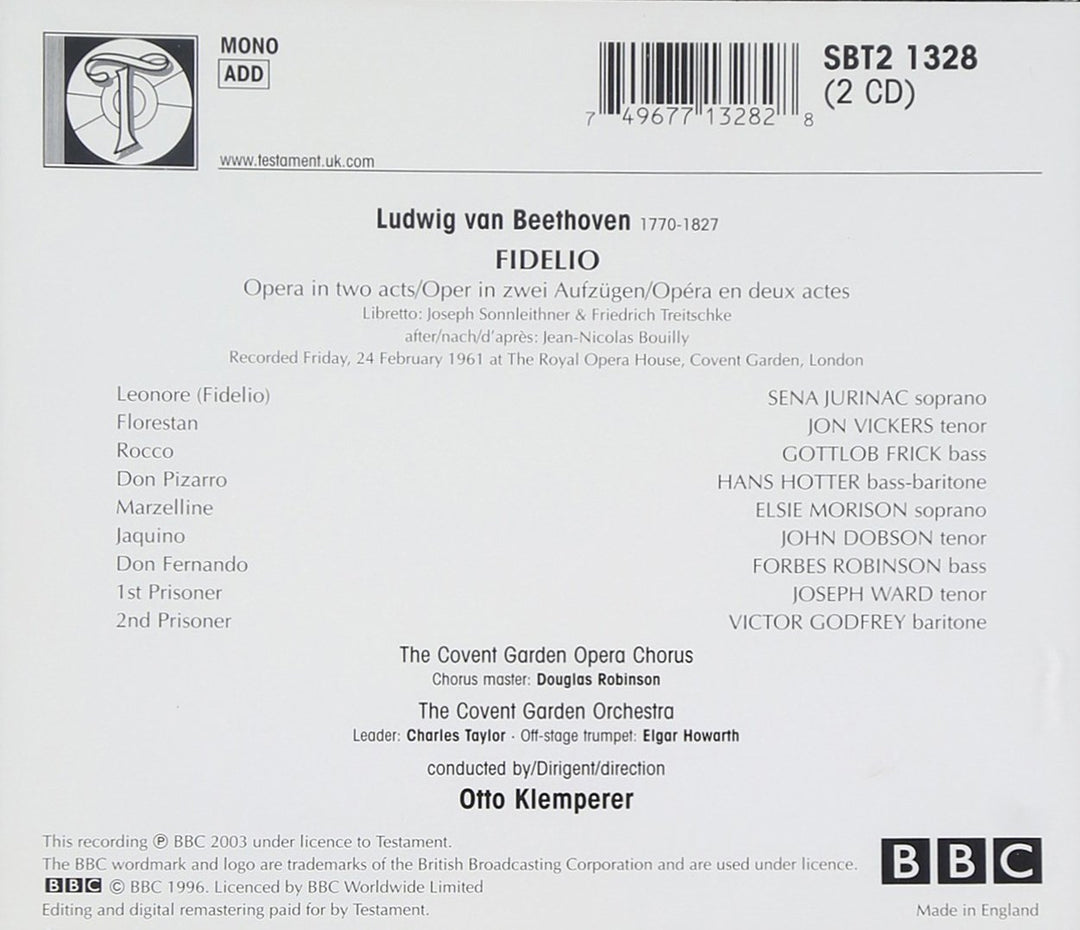 Fidelio - Covent Garden 1961, Audio-CD