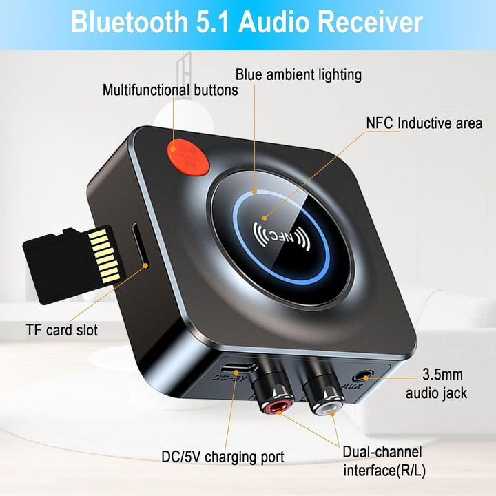 Bluetooth 5.1 Audio Empfänger für Stereoanlage, Bluetooth HiFi-Empfänger, Audio-Adapter,Audioadapter