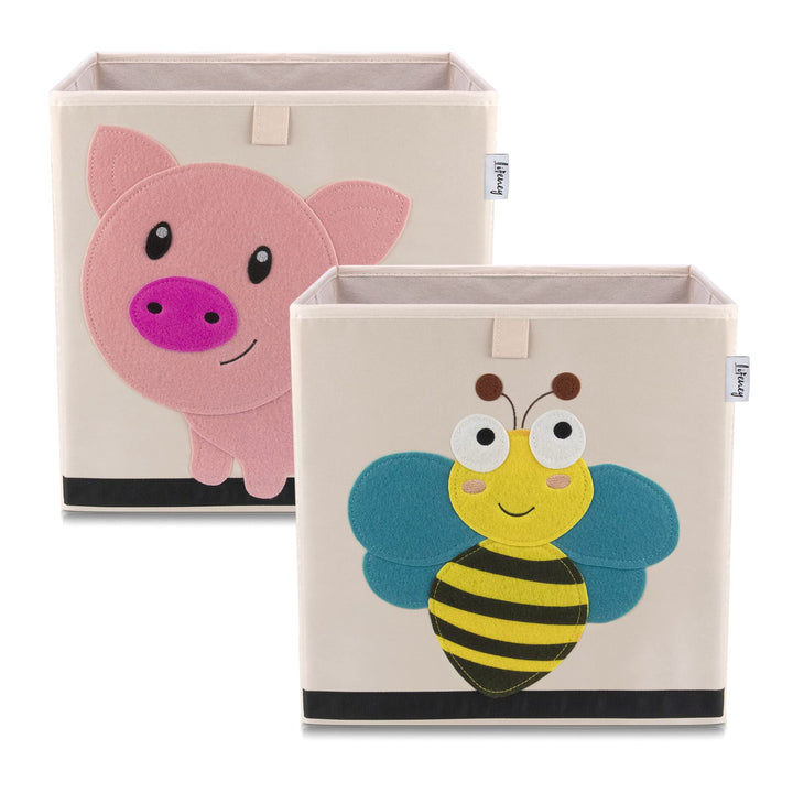 Aufbewahrungsbox im 2er Set Biene und Schwein I Doppelpack Spielzeugbox mit Tiermotiv passend für Wü
