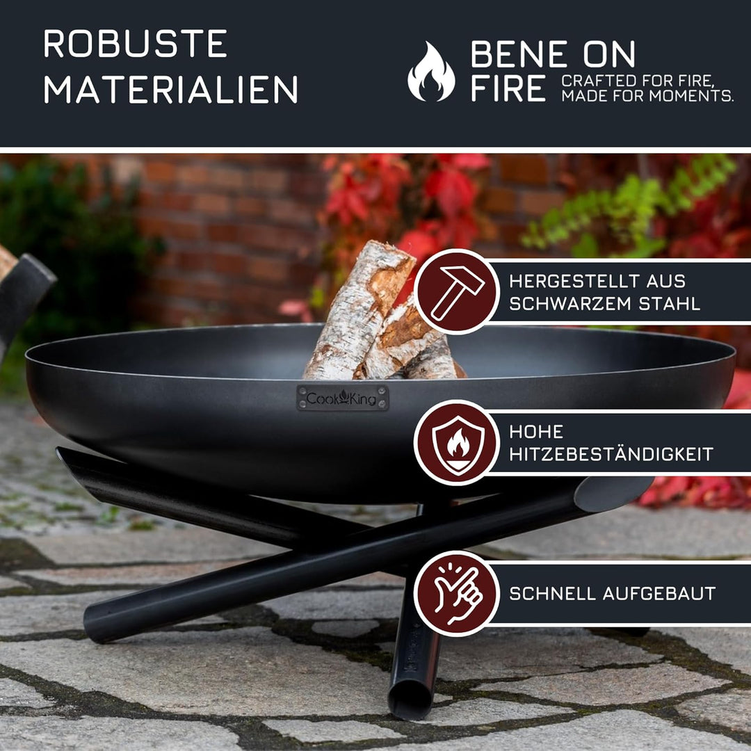 BENE ON FIRE Feuerschale Ø 60 cm rund | Feuerkorb Idaho aus robustem Stahl | Feuerstelle Garten Terr