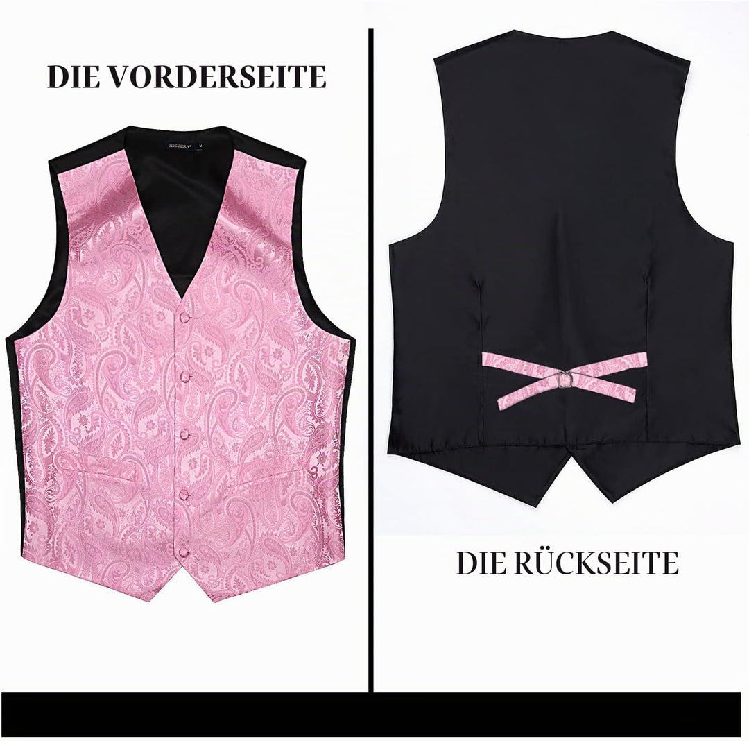 HISDERN Herren Weste Paisley Floral Jacquard Krawatte Einstecktuch Taschentuch Weste Anzug Set XL He
