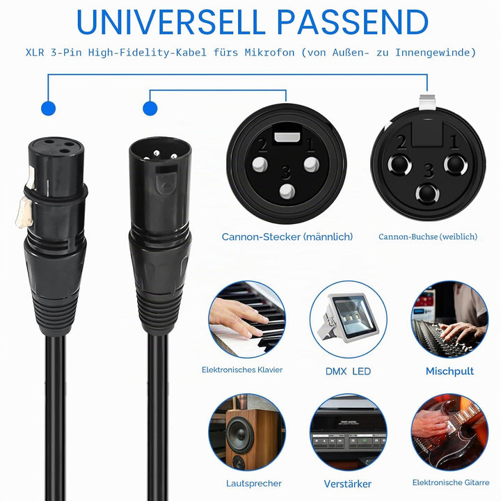 4Pack Dmx Kabel 3m, 3 Pin XLR Kabel Set, XLR-Stecker auf Buchse, XLR Mikrofonkabel, Balanciert DMX K