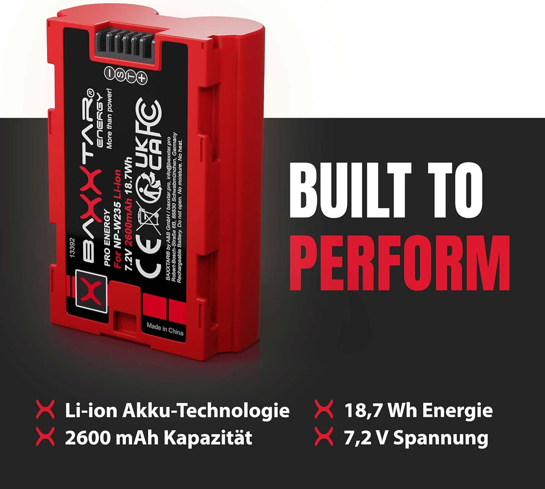 Baxxtar Pro NP-W235 2400mAh Kamera-Akku Pack mit NTC-Sensor und Transportschale Kompatibel mit Fuji