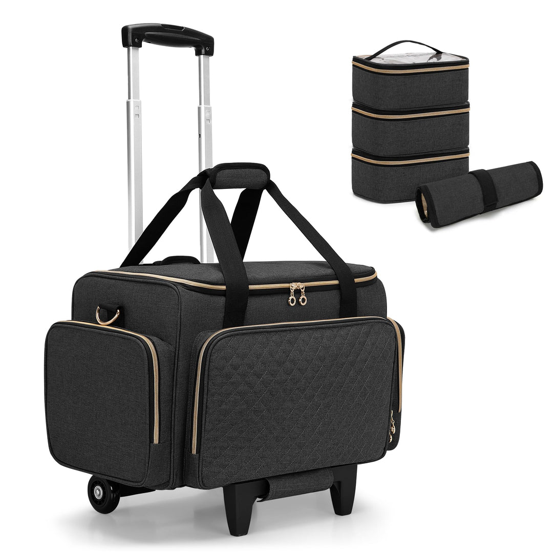 Luxja Kosmetikkoffer Trolley Damen, Schwarz, Schwarz
